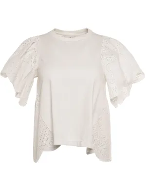 White Eyelet Flutter Sleeve Tee