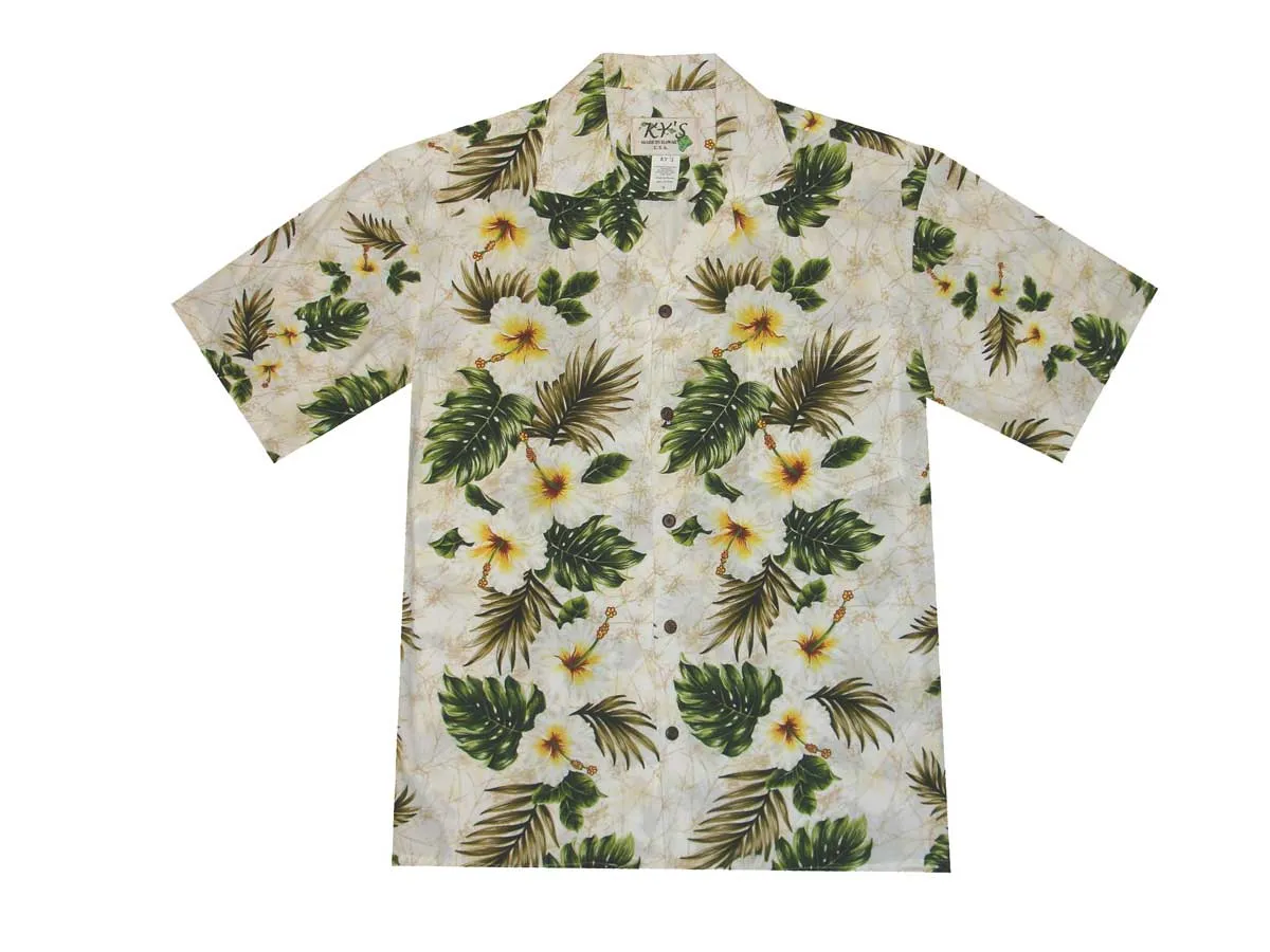 Yellow Hibiscus Cotton Men's Aloha Shirt