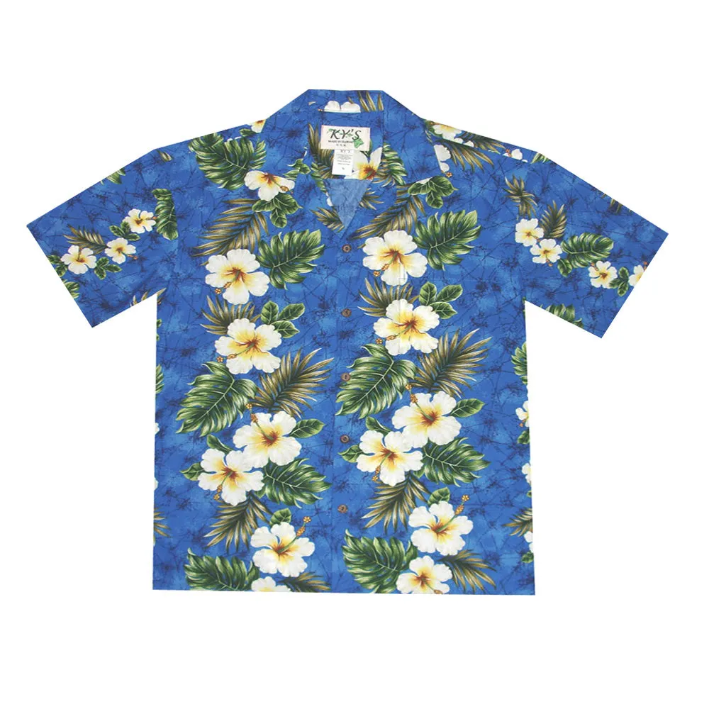 Yellow Hibiscus Cotton Men's Aloha Shirt